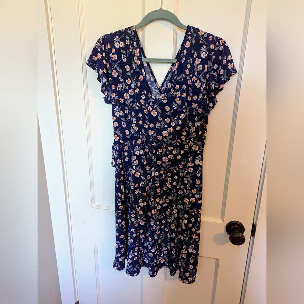 Blue Pink Floral Sundress Wrap Dress